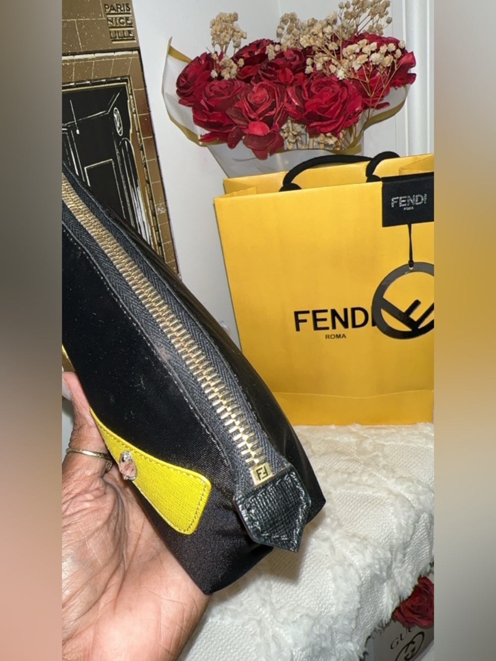 Fendi Monster Eyes Black and Yellow Cosmetic Pouch - Picture 5 of 8